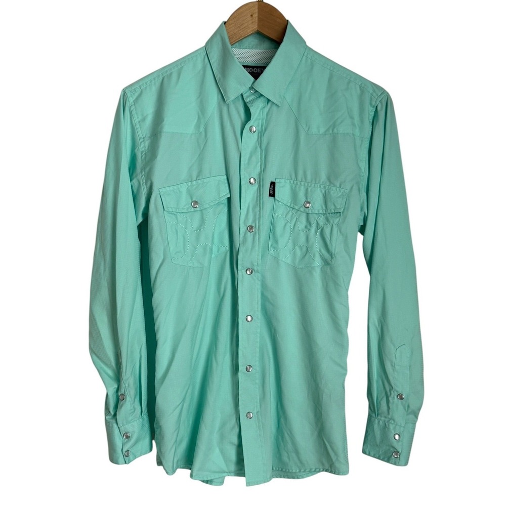 Hooey Habitat Shirt Mens Small Mint Green Pearl Snap Western Performance Fishing